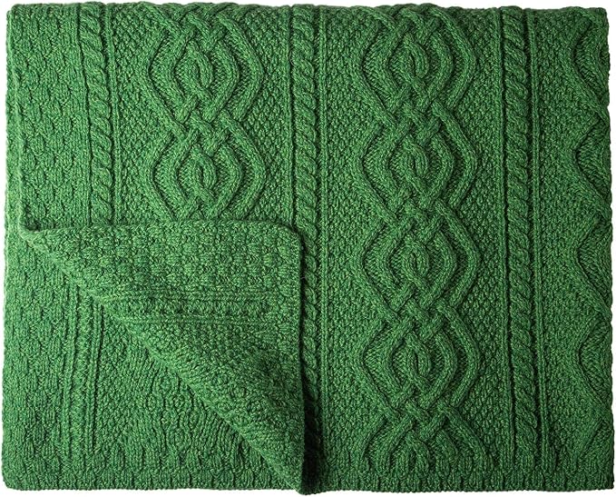 SAOL Luxurios Dara 100% Merino Wool Cable Knit Aran Throw/Blanket (Green) by 69 x 44 inches