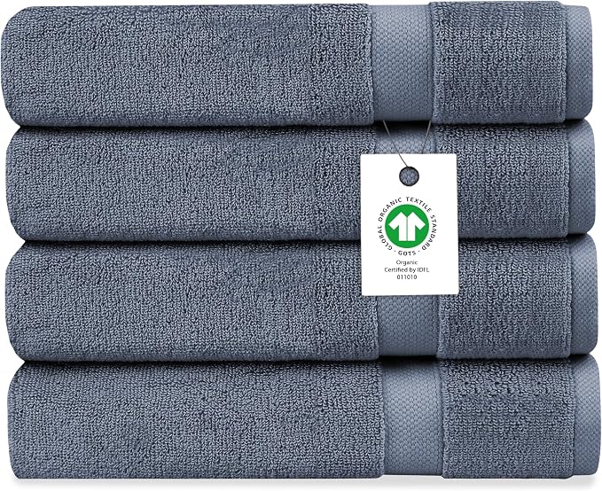 Organic Cotton Luxuriously Plush Bath Towel Pack of 4 | GOTS & OEKO-TEX Certified | Premium Hotel Quality Towels | Feather Touch Technology|650 GSM Long Staple|Soft, Quick Dry & Ultra-Absorbent