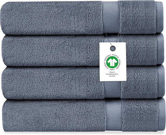Organic Cotton Luxuriously Plush Bath Sheet Pack of 4 | GOTS & OEKO-TEX Certified | Premium Hotel Quality Towels | Feather Touch Technology|650 GSM Long Staple|Soft, Quick Dry & Ultra-Absorbent