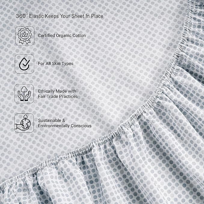 LANE LINEN King Fitted Sheet, 100% Organic Cotton, 3-Piece Set (1 Fitted Sheet,2 Pillowcases), Percale Weave, Ultra Soft, Breathable,Fits Mattress Upto 15" Deep - Polka Dot (No Flat Sheet)
