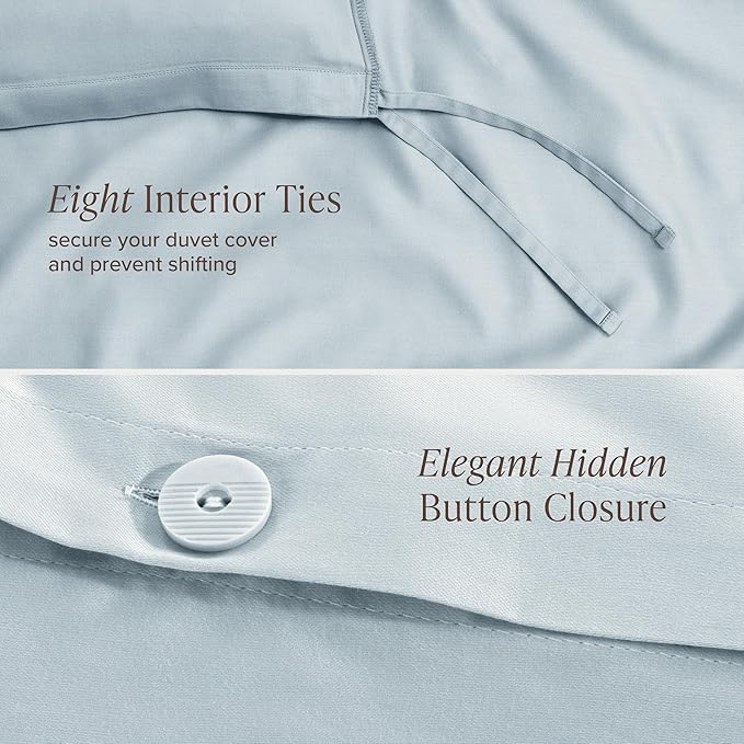 Bare Home 100% Organic Cotton Sateen Duvet Cover Set - Full/Queen Size - 400 Thread Count - Smooth Sateen Weave - Warm & Luxurious - Duvet Cover (Queen, Winter Blue)