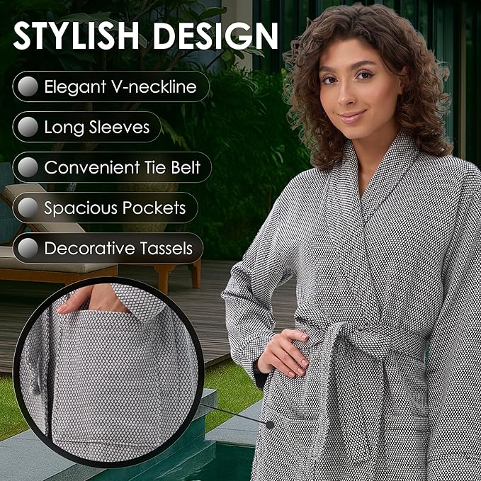 ATANI 100% Turkish Cotton Bathrobe S-XXL for Women & Men – Peshtemal Style Soft Cozy Lounge Robe, Absorbent & Lightweight