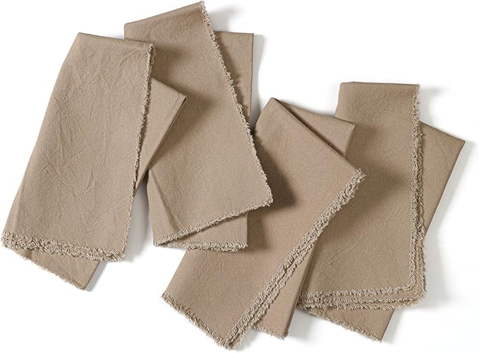 Ramanta Home Cloth Napkins Set of 4 Desert Beige 18x18 Inch - Spring Soft & Durable Frayed Dinner Napkin for Easter Wedding, Birthday | Heavy Weight Fabric Table Linen for Everyday Use Family Dinners