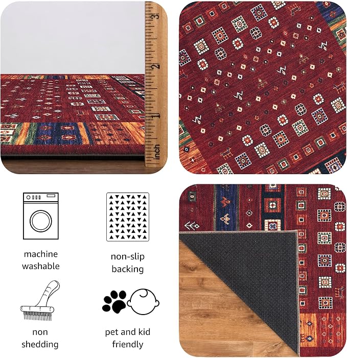 Keen Home Design 48"x72" Rug - Machine Washable Area Rug with Non-Slip Backing, Ideal for Living Room, Dining Room, Bedroom - Vintage, Easy Clean, Durable, Low Pile Rug - (4' x 6')