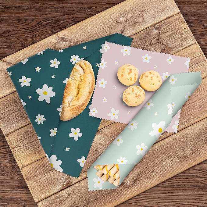 Akeeko Reusable Beeswax Food Wraps - Assorted 9 Packs, Reusable, Plastic-Free Food Storage, 5 Small, 2 Medium, 1 Large, 1 Extra Large Wraps with Boho Flowers Pattern