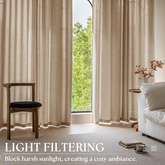 Taupe Grey Dining Room Curtains 63 Inch Length 2 Panels Grommet Light Filtering Blend Flax Linen Drapes Neutral Farmhouse Boho Decor Burlywood Birch Semi Sheer Curtain for Cottage Living Room Bedroom