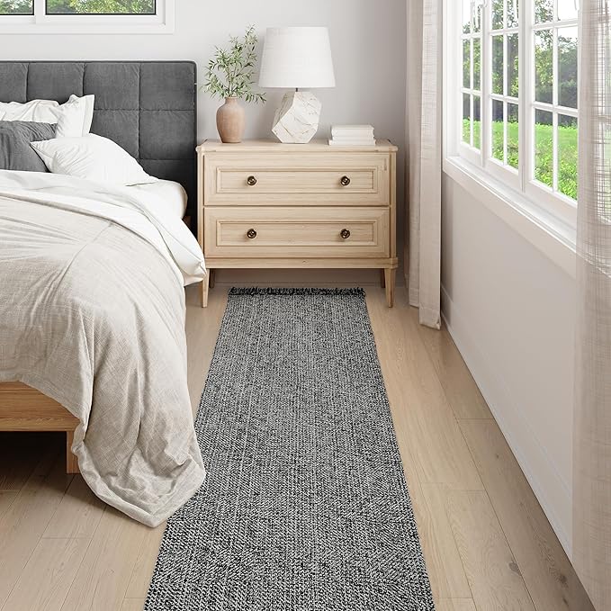 Collive Long Hallway Runner Rug 2.6' x 10', Washable Runners Indoor Entryway Rug, Black/Cream Braided Woven Kitchen Rugs Low-Profile Front Door Floor Carpet for Laundry Room Bedroom Doorway