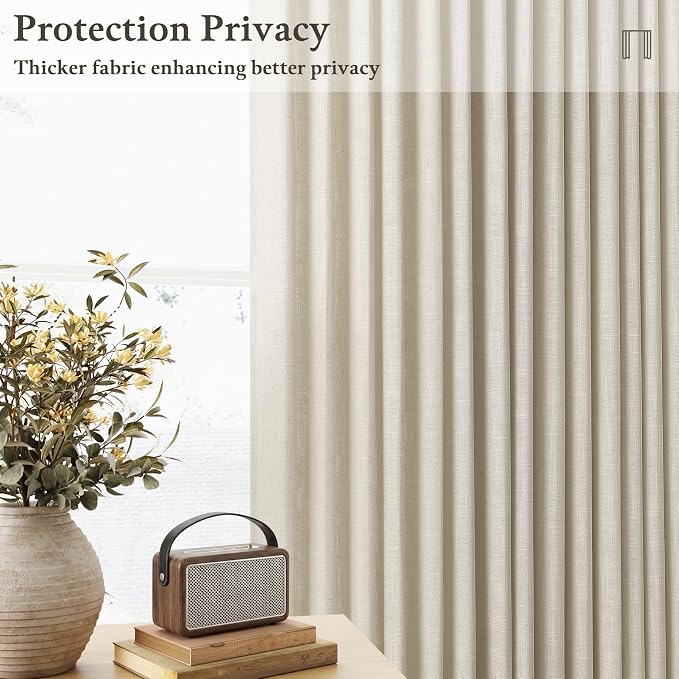Beige Flax Linen Curtains 96 Inches Long for Living Room Dining 2 Panels Burlap Textured Pinch Pleated Drapes Hooks Farmhouse Neutral Light Filtering Semi Sheer Tan 96 Inch Curtain for Bedroom 50x96
