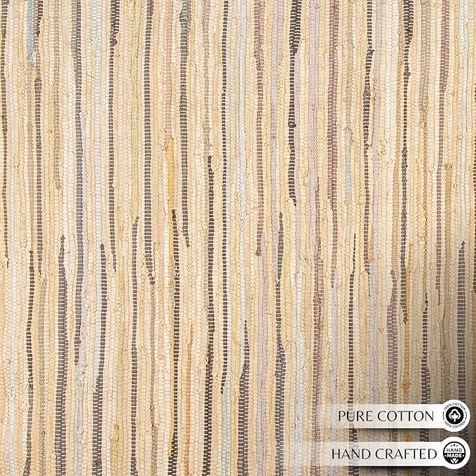 Cotton Hand Woven Chindi Rug 3x5 Feet - Beige, Decorative Soft Throw Indoor Floor Rag Rugs Ideal for Hallway, Kitchen, Kids Room | Durable Lightweight Neutral Home Space Dhurrie for Costal Décor