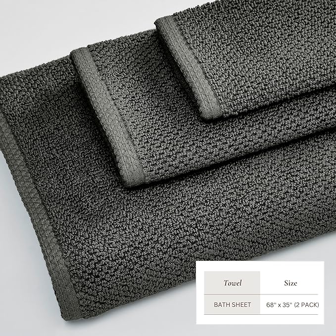 Great Bay Home 100% Cotton Oversized 2 Pack 68x35 Extra Large Towel Set - Absorbent, Quick-Drying, Durable Oversized Bath Sheets for Bathroom Décor (Midnight)