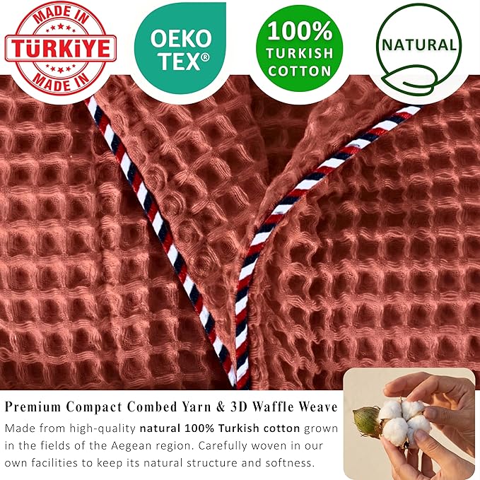 PÜSKÜL Luxury Waffle Robe for Women & Men - Natural 100% Turkish Cotton Bathrobe - Housecoat Womens & Housecoat Mens