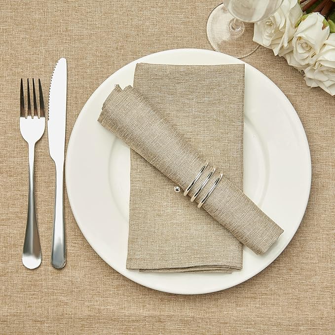 Mebakuk Cloth Napkins Set of 12, Premium 17 x 17 Inch Solid Washable Linen Style Napkins, Soft Table Napkin for Wedding Party Restaurant Dinner Parties (Mocha, Set of 12)