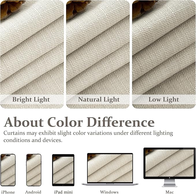 Extra Long 112 Inch Long Natural Linen Blackout Tall Curtains for Classroom 2 Panels Set, Cream Colored Memory Shape Pinch Pleated Insulated Noise Reducing Neutral Viral Windows Drapes with Back Tab