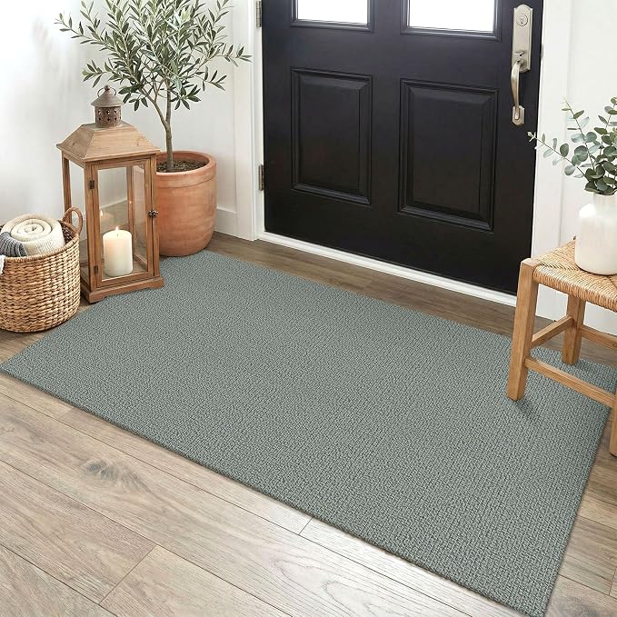 EARTHALL Washable Runner Rug 2x4 Ft Non Slip Runners for Hallways Cotton Rubber Backed Entryway Runner Braided Indoor Floor Runners Carpet for Entryway, Hallway, Kitchen, Bedroom, Green/Grey