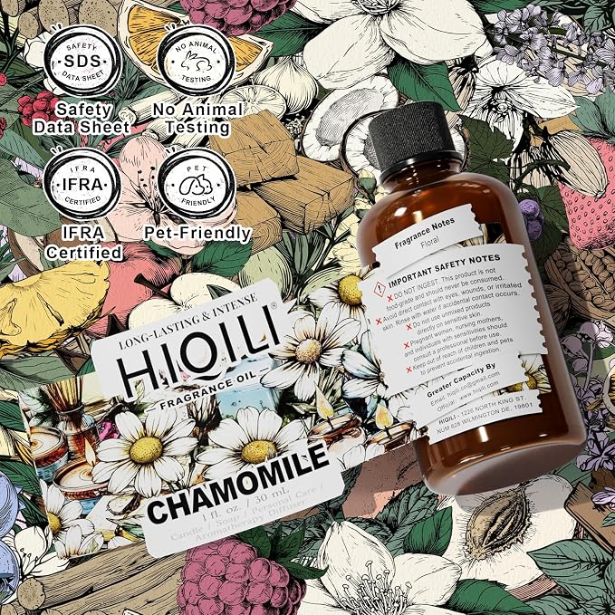 HIQILI Chamomile Fragrance Oil for Candle, Soap Making - 1 Fl Oz | Use in Essential Oil Diffusers, Add to Body Lotion, Laundry Dryer Balls, Long-Lasting Scent, Graduated Dropper Included
