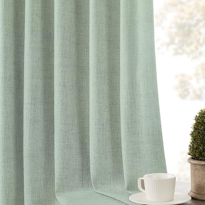 CUCRAF Custom Linen 100% Total Blackout Curtains, Sage Green Back Tab and Rod Pocket Curtain for Living Room Bedroom, Light Blocking Drapes Thermal Insulated 1 Panel (Custom Size, Color)