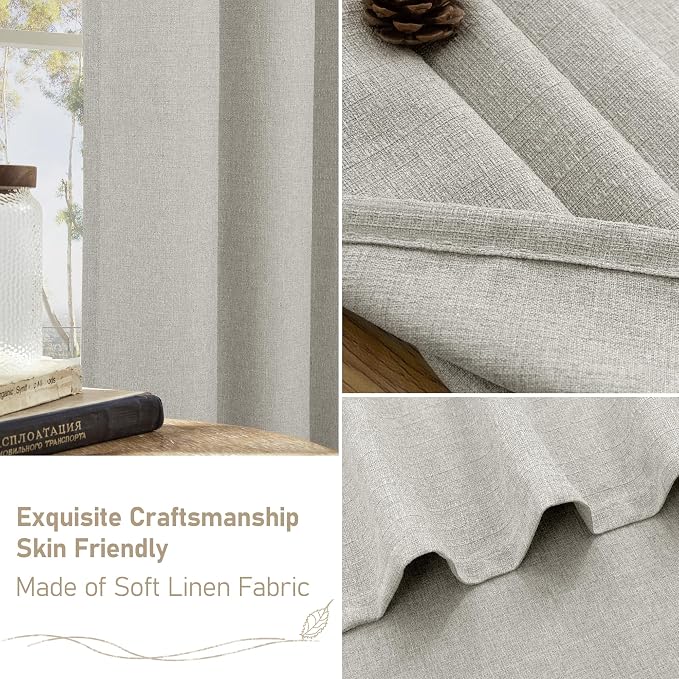 LAMIT Linen Curtains for Bedroom 45 inch Length 2 Panels, Linen Textured Light Filtering Curtain Panels Privacy Grommet Light Filtering Window Drapes for Boys Room, 2 Panels, W42 x L45, Light Grey