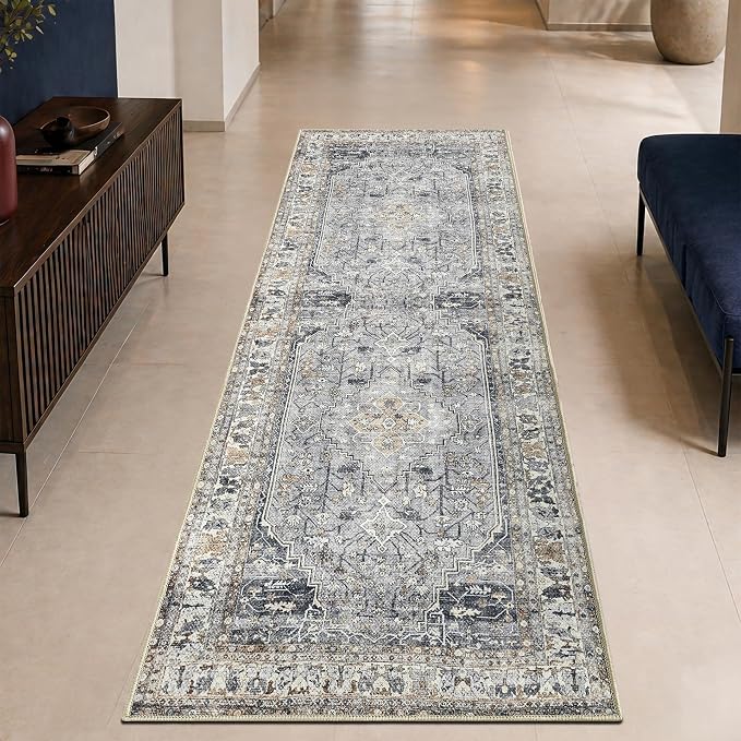 Keen Home Design 30"x84" Rug - Machine Washable Runner Rug with Non-Slip Backing, Ideal for Hallway, Entryway, Kitchen, Laundry Room - Vintage, Easy Clean, Durable, Low Pile Rug - (2'6" x 7')