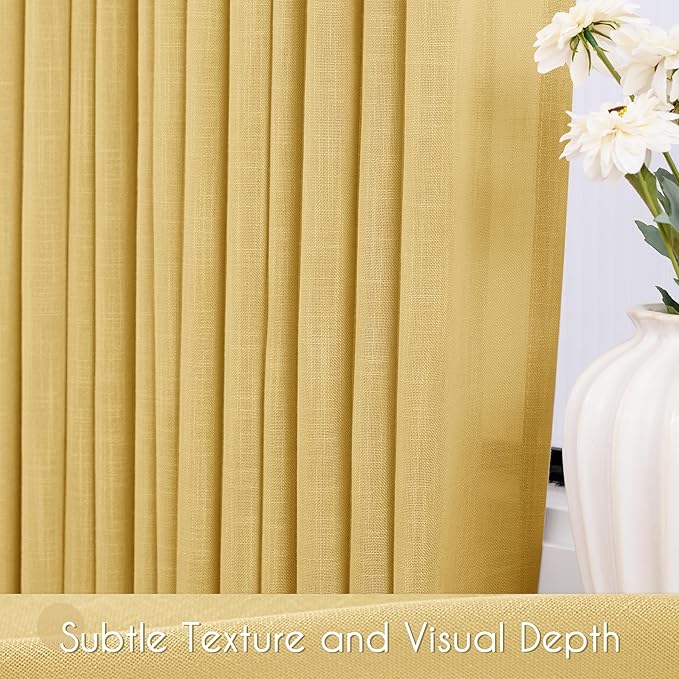 Gold Curtains for Living Room Back Tab Modern Farmhouse Semi Sheer Gold Curtains 45 inches Long 2 Panels Set Muted Neutral Window Curtain for Dining Room Bedroom 52x45