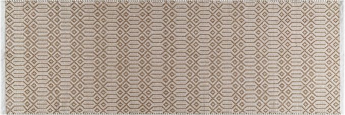 Cotton Diamond Hand Woven Area Runner Rug 2x6 Feet - Beige, Non Slip Farmhouse Indoor Decorative Patio Runner Ideal for Hallways, Kitchen, Nursery | Washable Decorative Floor Mat for Bedroom