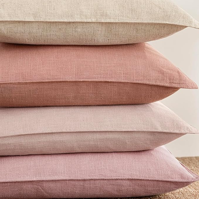 Foindtower Pack of 2, Decorative Linen Soild Throw Pillow Covers Soft Accent Euro Cushion Case Boho Farmhouse Pillowcase for Chair Couch Sofa Bedroom Living Room Home Decor 18 x 18 Inch Coral Pink