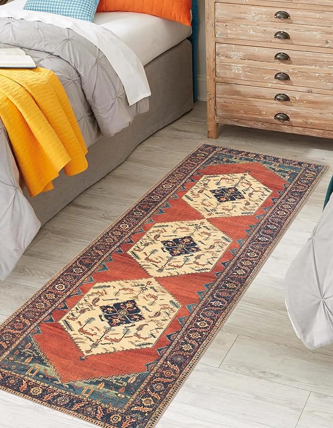 Keen Home Design 30"x84" Rug - Machine Washable Runner Rug with Non-Slip Backing, Ideal for Hallway, Entryway, Kitchen, Laundry Room - Vintage, Easy Clean, Durable, Low Pile Rug - (2'6" x 7')
