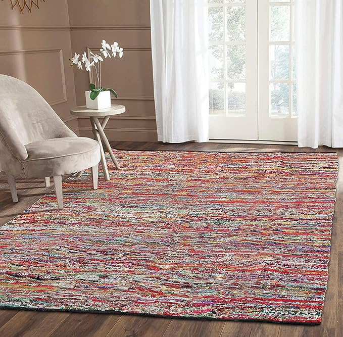 Ramanta Home Cotton Multi Color Chindi Hand Woven Rugs - 8x10 Feet Rectangle Hand Braided Bohemian Colorful Area Rug - Recycled Braided Chindi Rugs- Biodegradable Area Rugs Size 96x120 inch.
