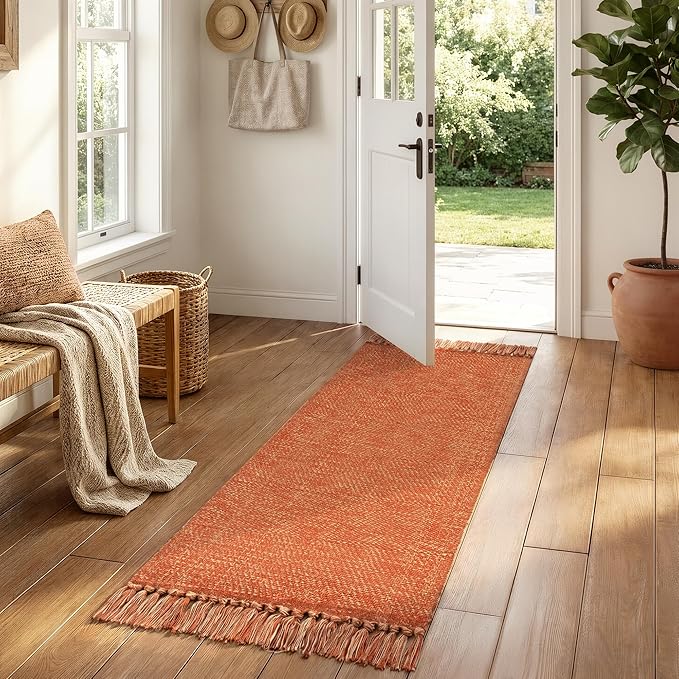Collive Hallway Runner Rug, 2' x 5' Soft Washable Kitchen Runner Rug, Terracotta Contemporary Modern Laundry Room Rugs Indoor Hand-Woven Cotton Carpet for Bedroom Entryway Front Door