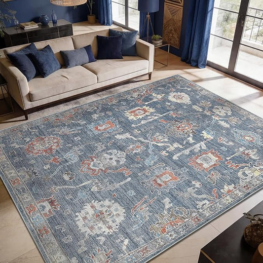 Keen Home Design 8x10 Rug - Machine Washable Area Rug with Non-Slip Backing, Ideal for Living Room, Dining Room, Bedroom - Vintage, Easy Clean, Durable, Low Pile Rug - (8' x 10')