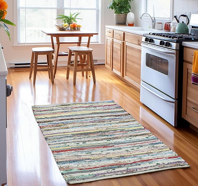 COTTON CRAFT Cotton Chindi Rag Rug - 2 Pack - 27 x 45 inches Reversible Handwoven Area Rugs - Boho Farmhouse Rustic Vibrant Decorative Accent Rug for Kitchen, Entryway, Living Room - Multicolor