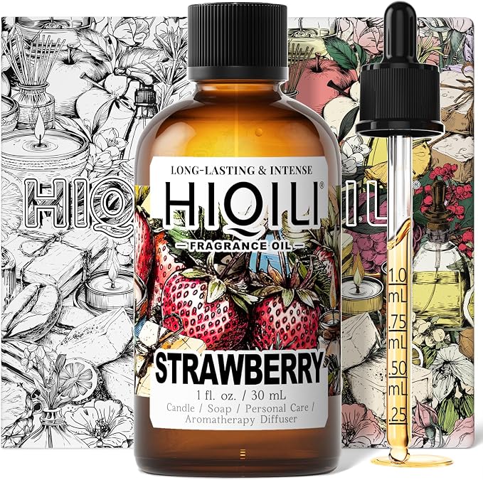 HIQILI Strawberry Fragrance Oil, DIY Fruity Scent Perfume - 1 Fl Oz | Suitable for Diffuser Use, Great for Candle, Soap, Body Butter Making, Long-Lasting Aroma, Graduated Dropper Included
