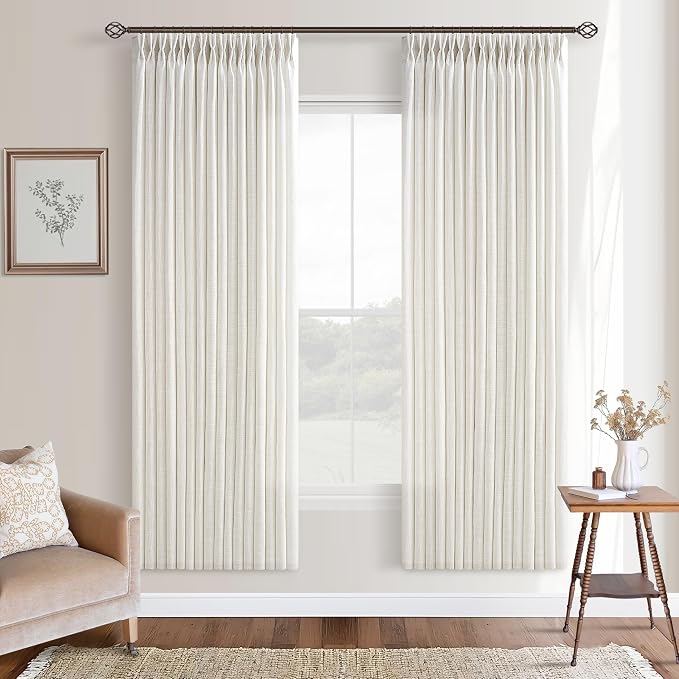 Cream Linen Curtains 78 Inches Long 2 Panels Set for Living Room Bedroom Pinch Pleated Back Tab Drapes Neutral Modern Farmhouse Semi Sheer 78 Inch Curtains for Dining Room Window Cabin Ivory Birch