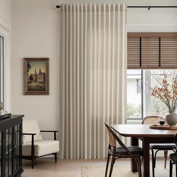 Cobblestone Linen Curtains 132 Inch Length for Living Room Light Filtering Semi Sheer Curtain Back Tab Modern Farmhouse Decor Elegant Drapes Floor to Ceiling High Window for Bedroom 52x132, 2 Panels