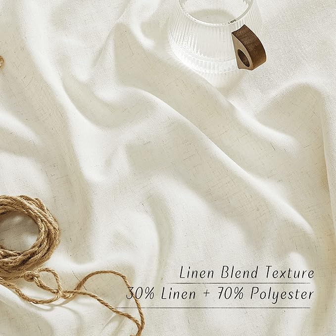 NICETOWN Privacy Off White Linen Blend Curtains Extra Long 108" Long, Rustic Rod Pocket & Back Tab Elegant Boho-Chic Flax Semi Sheer Panels for Farmhouse/Bedroom, W55 x L108, 2 Panels