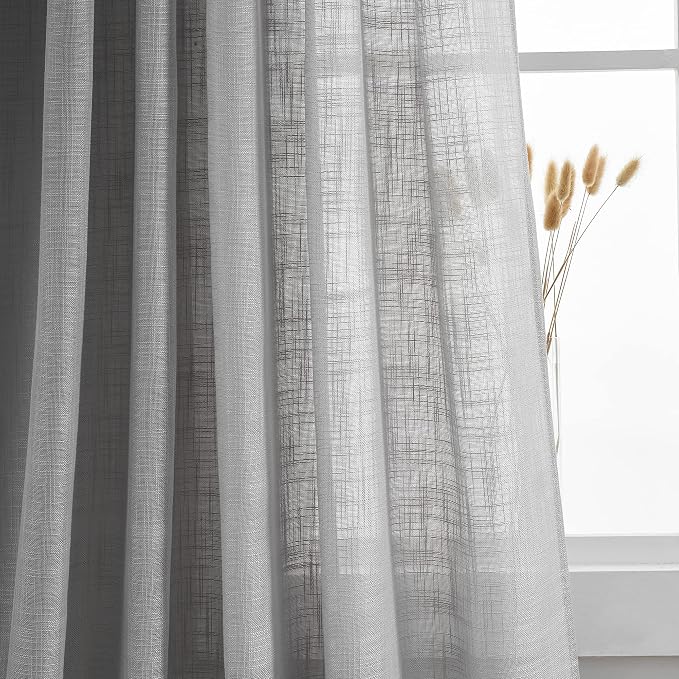 Sheer Curtains Tab Top Light Filtering Elegant Curtains & Drapes for Bedroom (Grey, 52" W x 84" L, Pack of 2)