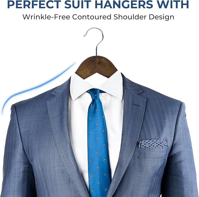 JS Hanger Wooden Coat Hangers, 20 Pack High Grade Wood Suit Hangers with Non Slip Pant Bar - Extra Smooth and Splinter Free Retro Finish Wooden Suit Hangers for Closet Organization