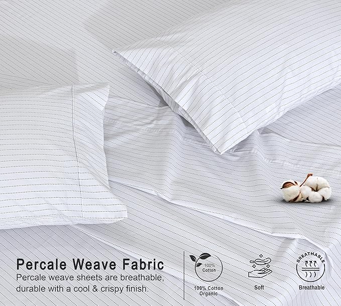 RUVANTI 100% Cotton Organic Percale Sheets Twin XL Size – Crisp Cooling Bed Sheets for Hot Sleepers, Deep Pocket 15”, Soft Peach Finish, Breathable & Durable Hotel-Style 3 Pcs, Construction Line