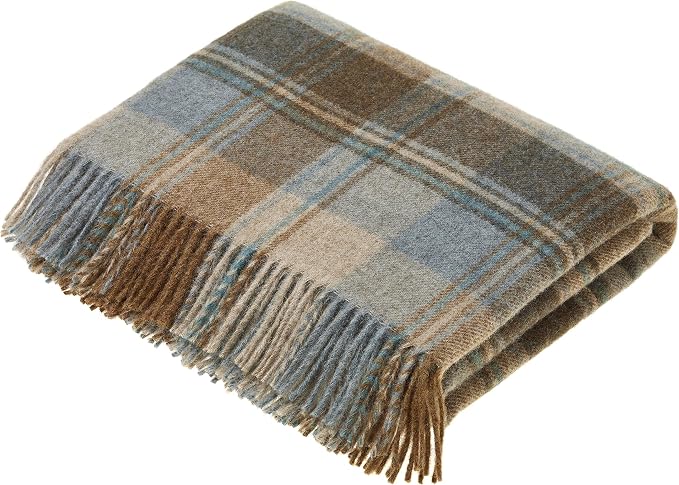 Moon Wool Plaid Throw Blanket, Pure New Wool, Snowhill Eau De Nil, Made in UK