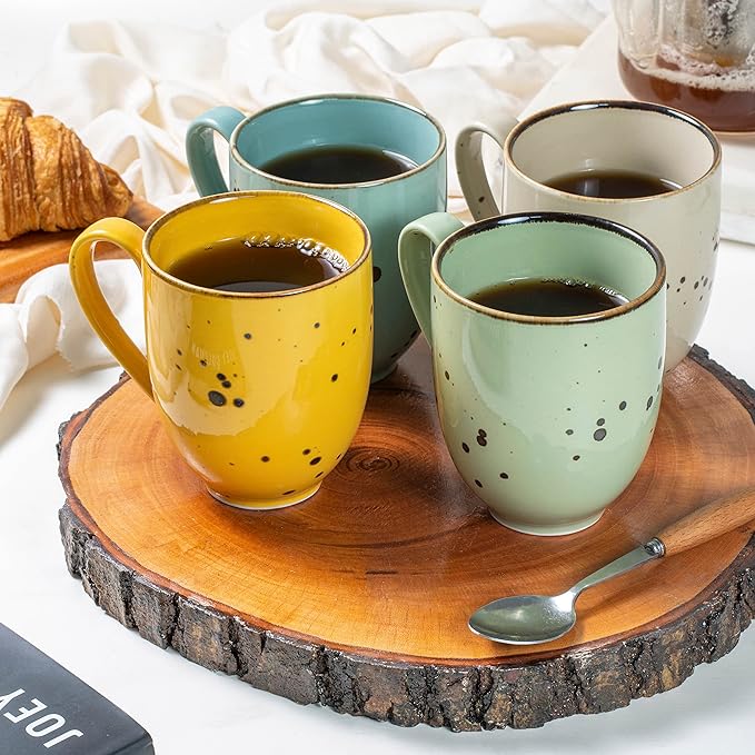 Esfour Ceramics Coffee Mugs Set Of 6, 14 Oz Large Handle Heavy Duty Cups - Microwave Dishwasher Safe - Latte, Cappuccino, Tea, Cocoa, Mocha - Men, Women, Home Office Daily Use, Vivid Assorted Colors