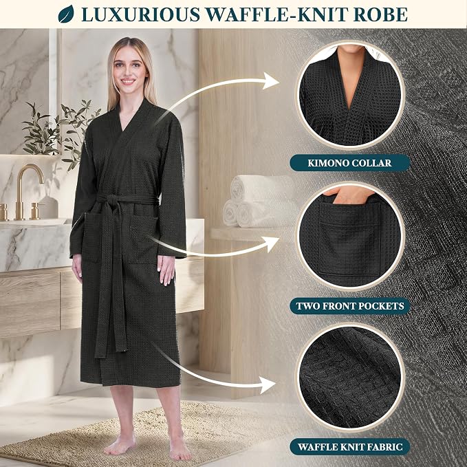 PAVILIA Womens Waffle Knit Robe Lightweight Cotton Blend Full Length House Bathrobe with Pockets