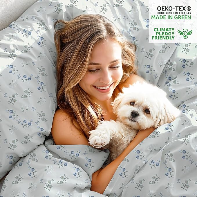 RUVANTI 100% Cotton Organic Percale Sheets Split King Size – Crisp Cooling Bed Sheets for Hot Sleepers, Deep Pocket 15”, Soft Peach Finish, Breathable & Durable Hotel-Style 5 Pcs, Butter Flight