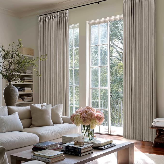 Pinch Pleated Taupe Linen Curtains 84 Inch Length 2 Panels Set for Living Room Semi Sheer Window Drapes Light Filtering Burlap Flax Pleat Bedroom Curtain Back Tab 50x84 Inches Burlywood Birch