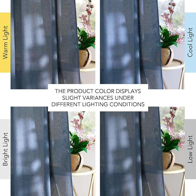 NICETOWN Thick Linen Navy Blue Curtains for Bedroom, Rod Pocket & Back Tab Flax Semi-Sheer with Light Filtering Window Treatments Privacy Assured for Living Room, W55 x L84, 2 Panels