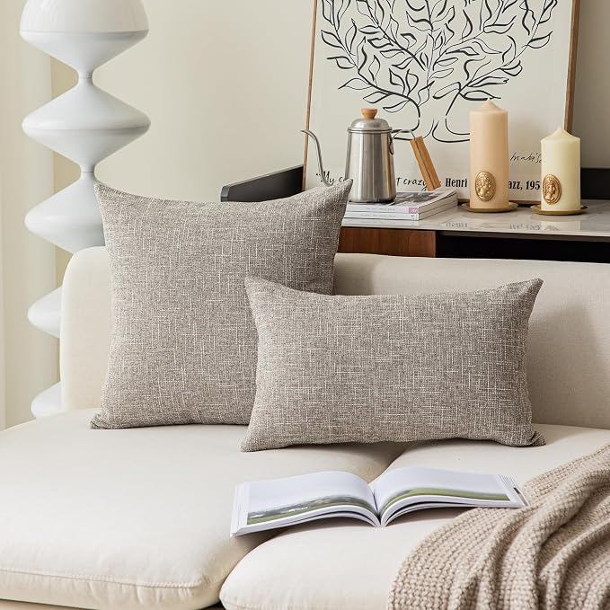 Kevin Textile Throw Pillow Cover Faux Linen Square Cushion Cover Pillowcase, Hidden Zipper, 22x22 inch (2 Piece, Sesame Grey)
