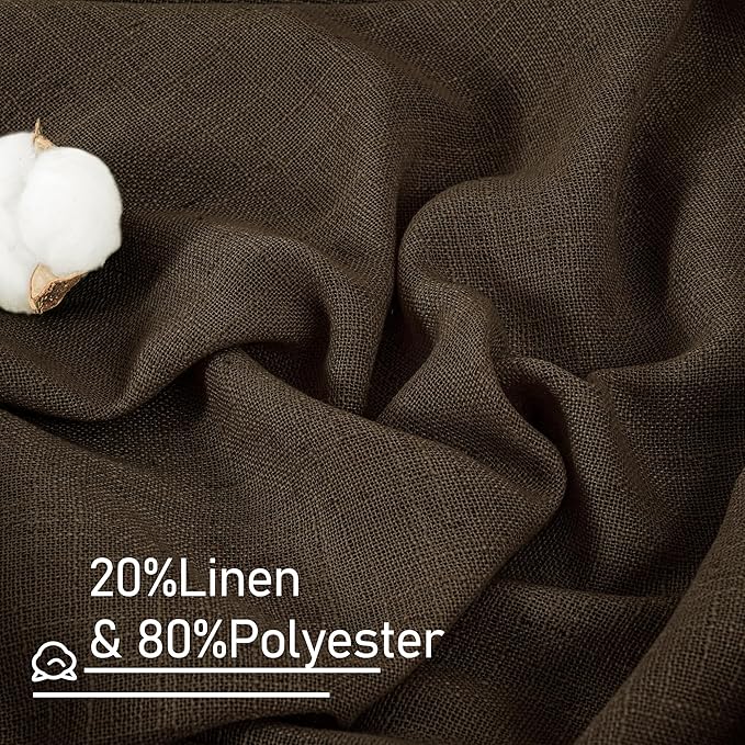 LAMIT Linen Curtains 68 Inch Length 2 Panels, Light Filtering Panels Back Tab and Rod Pocket Neutral Drapes for Bedroom/Window/Living Room, Dark Brown, 52 x 68 Inch
