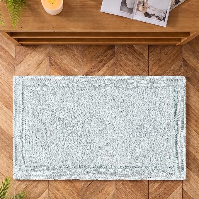 Bedding Craft Bathroom Bath Mat Rug – 100% Cotton, Reversible, Water Absorbent, Machine Washable, Soft Bathmat for Tub Side, Sets 2 Pieces (17x24+21x34) Silver Grey