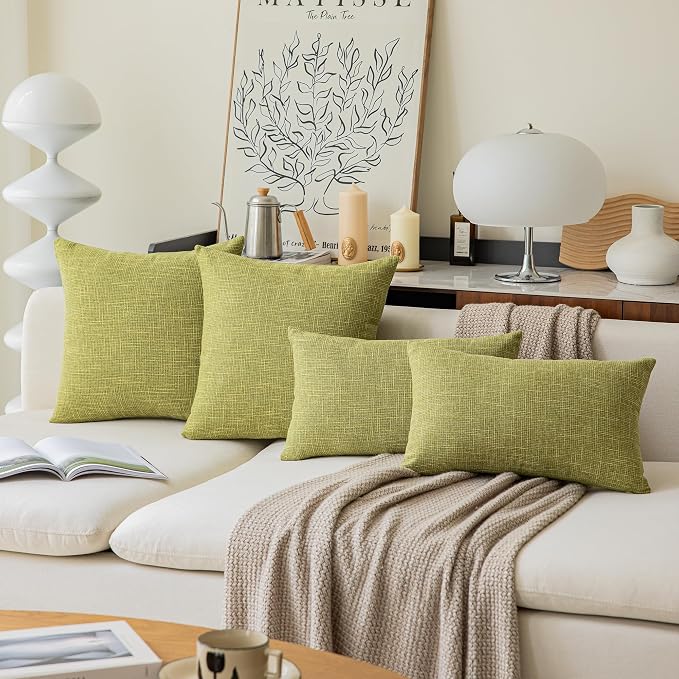 Kevin Textile Spring Pillow Case Faux Linen Toss Soft Throw Cushion Covers for Couch, Invisible Zipper, 20x20 inches(Set of 2, Linden Green)