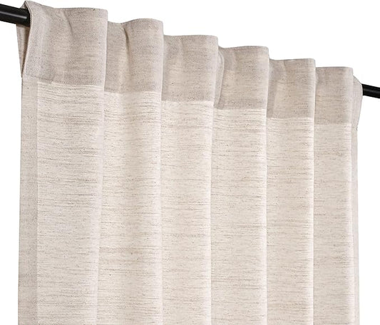 HOMIDATE Natural Textured Poly Flax Linen Curtain Panels, 50x108 Inches, Set of 2 - Living Room & Bedroom Drapes, Cotton Linen Flax Fabric for Christmas & Year-Round Style