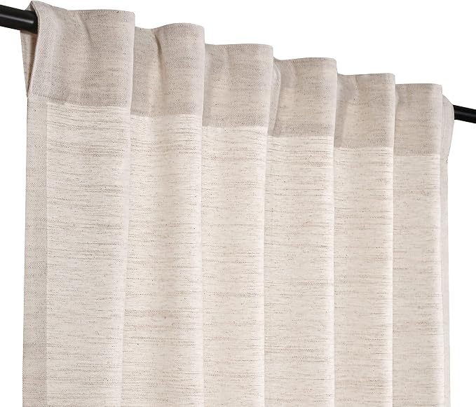 Farmhouse Linen Curtains 50x63 Inch Set of 2 Panels, Natural Flax Poly Slub Tab Top Drapes, Light Filtering Room Darkening Curtains for Bedroom & Living Room – Rustic Natural Window Treatment