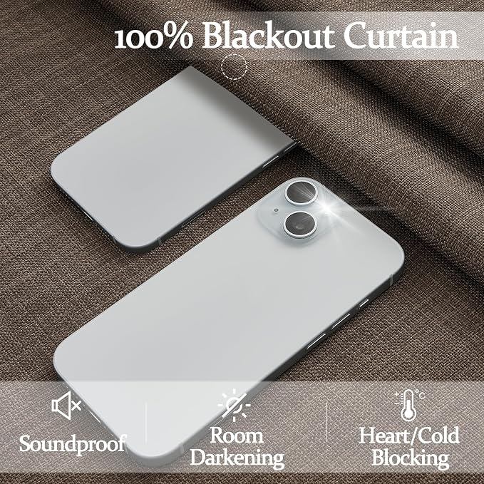 Blackout Dark Brown Bedroom Curtains 84 Inches Long 2 Panels Set, Memory Trained Pinch Pleated Dual Layer Linen Insulated Sound Dampening Modern Windows Curtain for Dining Room Darkening 7FT Length